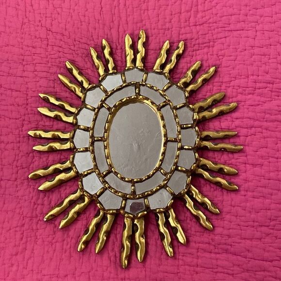 Gold Sunburst Mirror on Pink Background - Picture 1 of 7